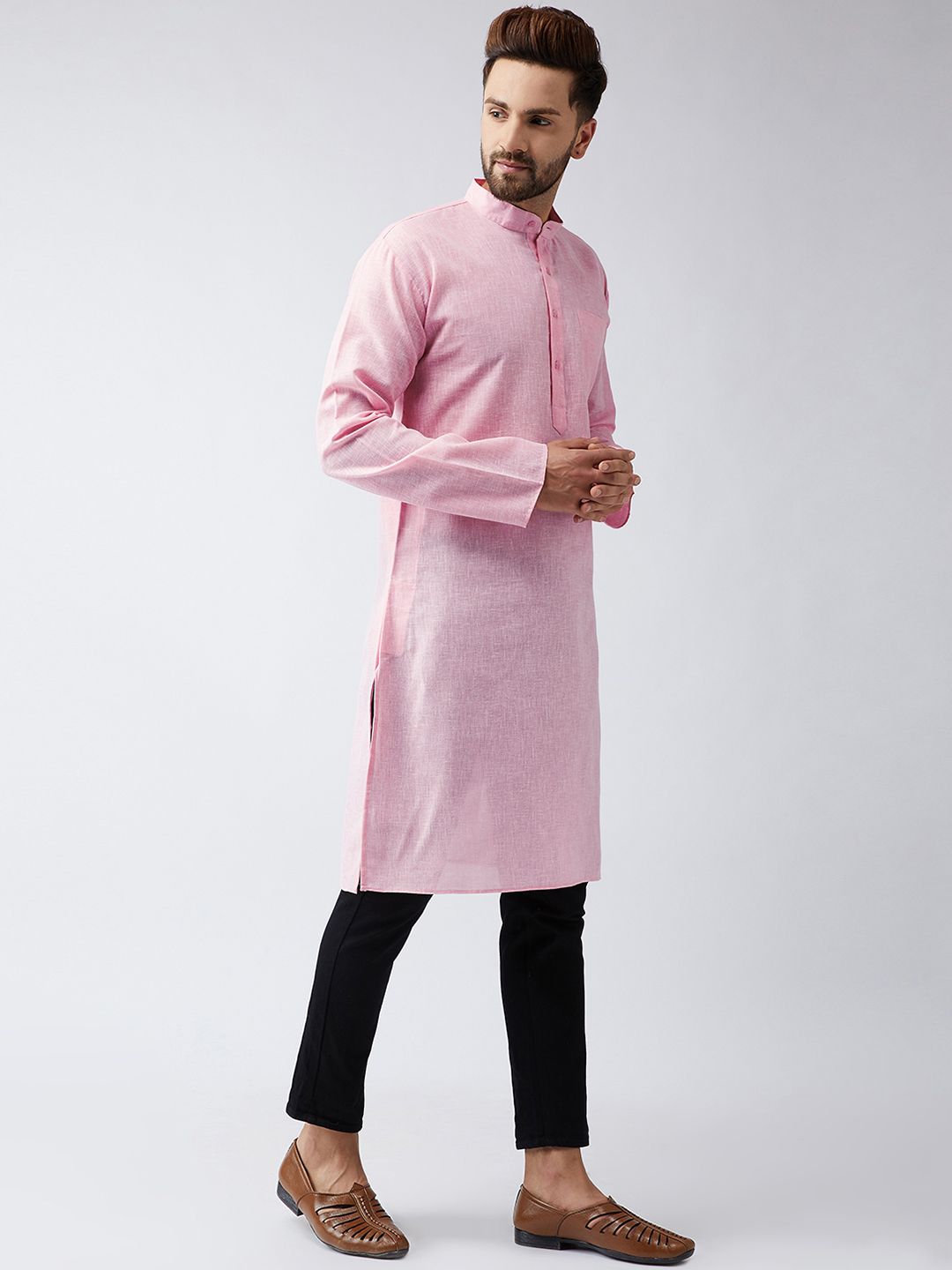 SOJANYA Men Pink Solid Kurta Lurus
