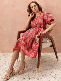 all about you Ethnic Motifs Print Puff Sleeves Wrap-Style Dress
