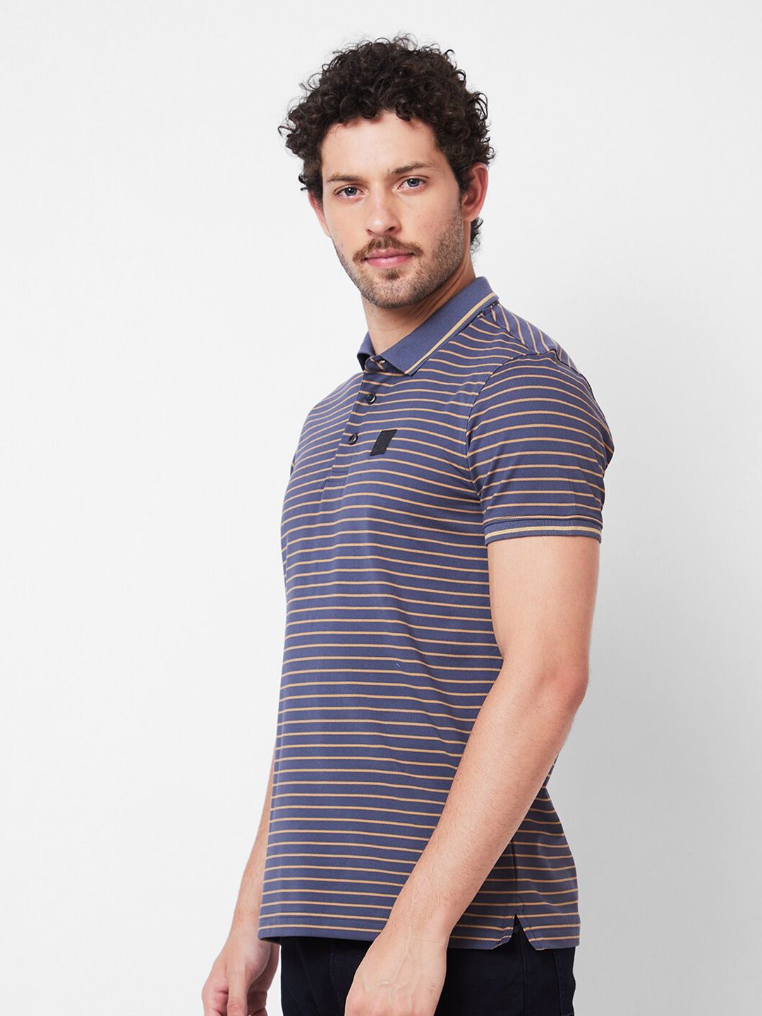 SPYKAR Striped Polo Collar Cotton Slim Fit T-shirt