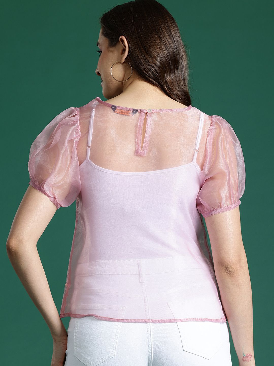 DressBerry Puff Sleeve Sheer Top