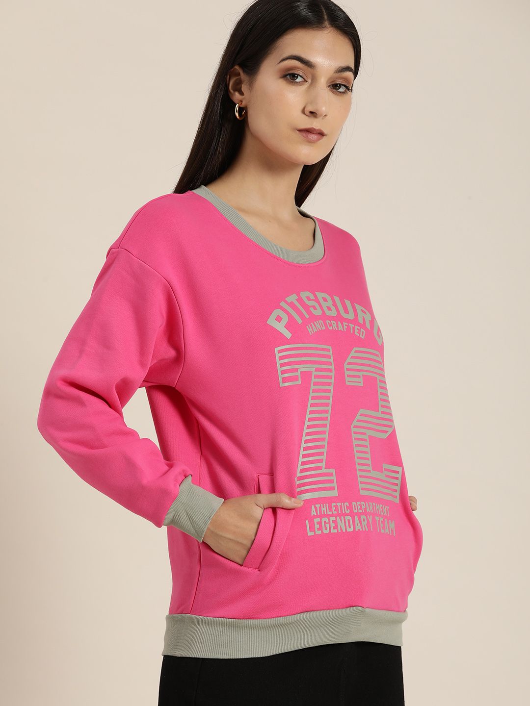 DILLINGER Women Pink Printed Oversized Sweatshirt