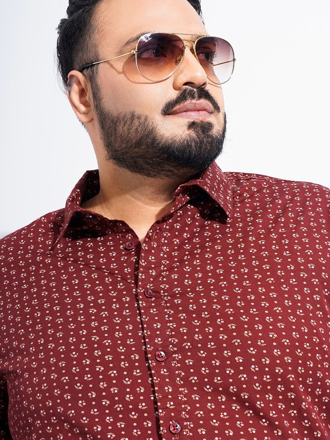 The Indian Garage Co Plus Size Micro Ditsy Printed Cotton Casual Shirt