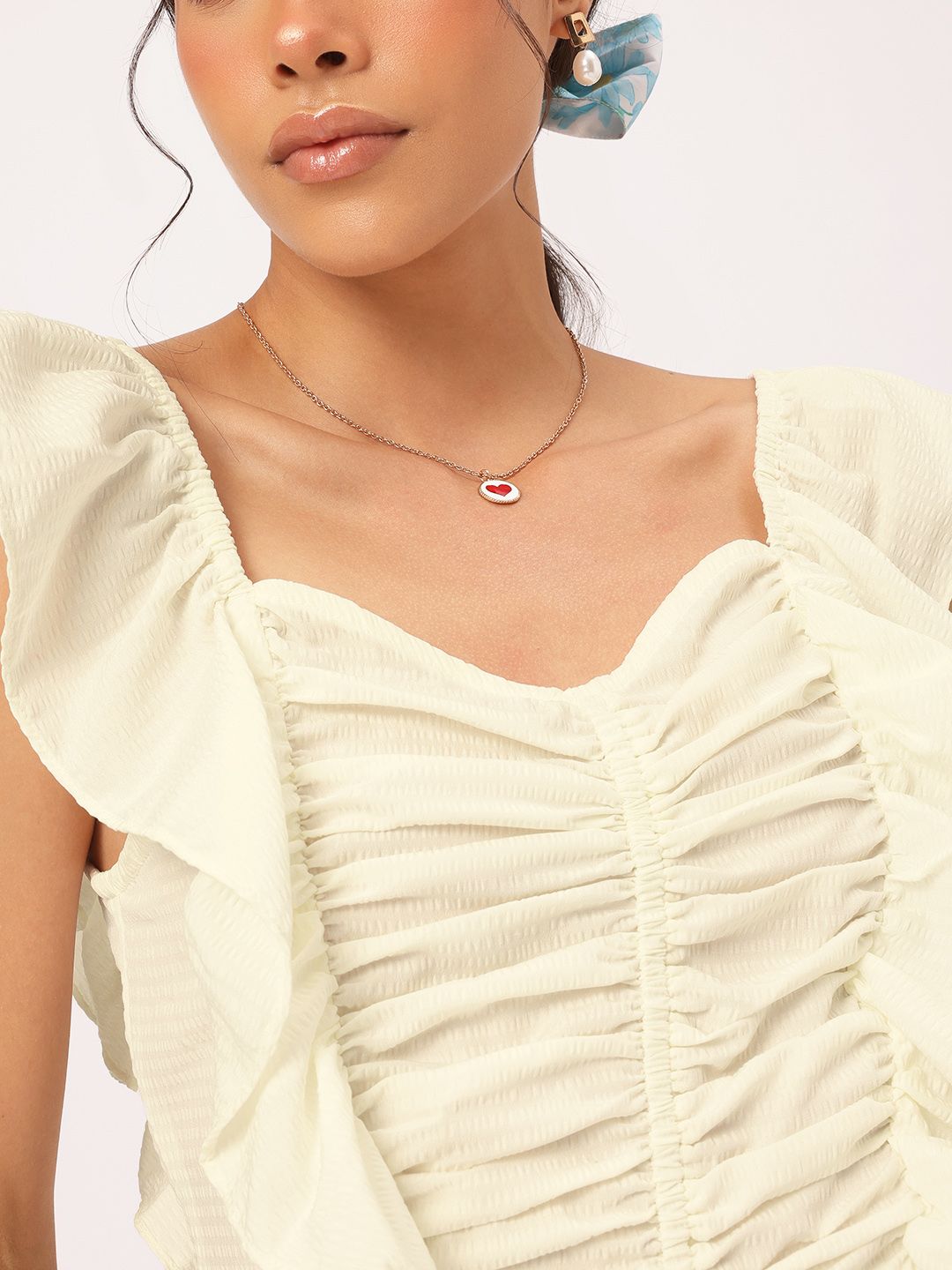 DressBerry Ruffle Romance Ruched Seersucker Top