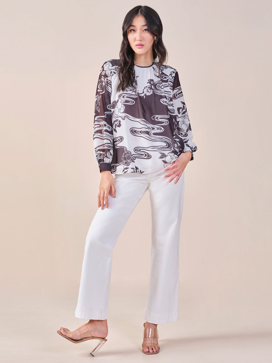 AND Women Abstract Print High Neck Sleeveless Top
