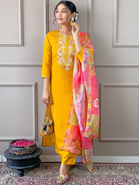 KALINI Floral Embroidered Straight Kurta With Trousers & Dupatta