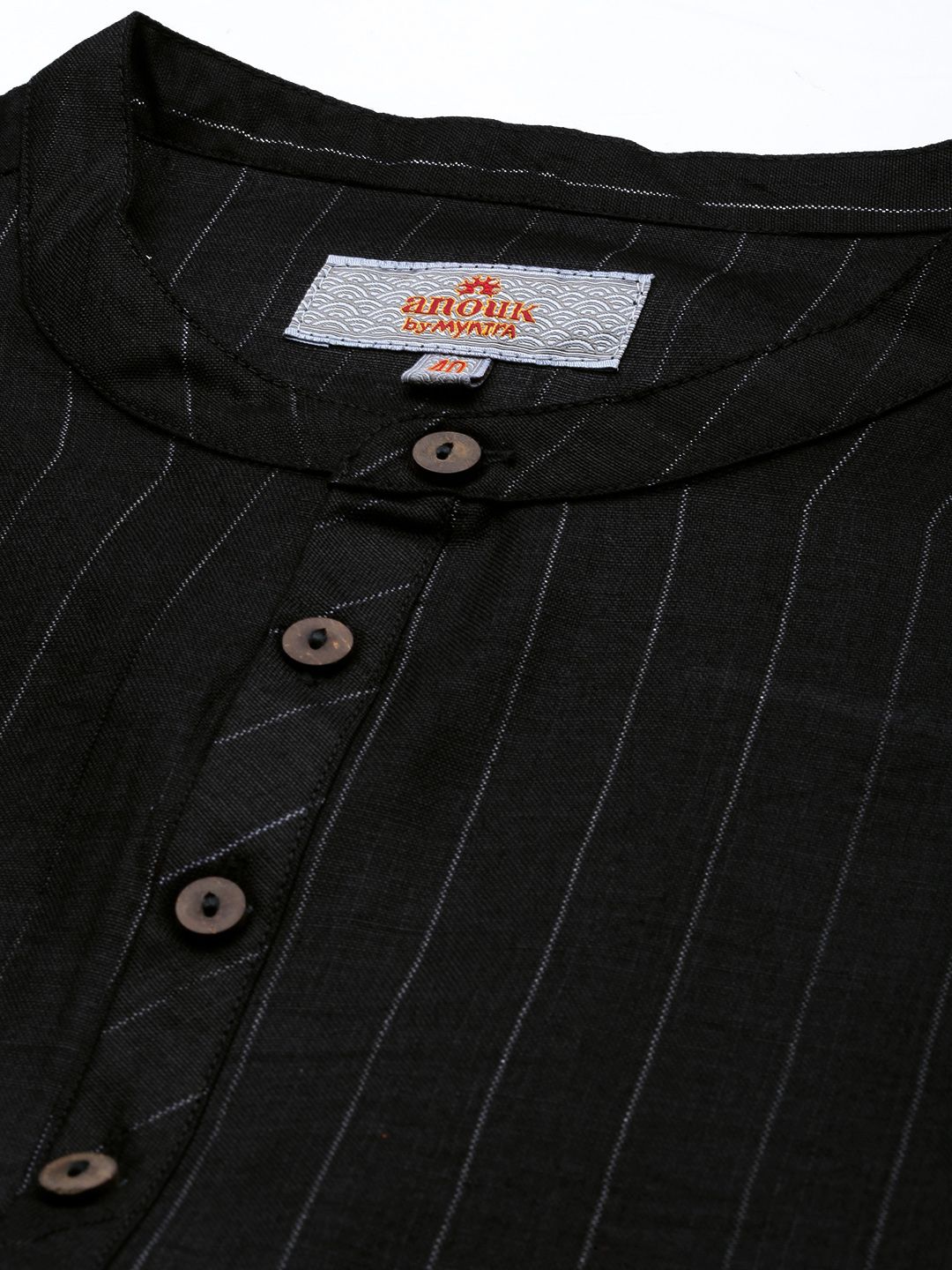 Anouk Men Black Striped Straight Kurta