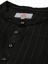 Anouk Men Black Striped Straight Kurta