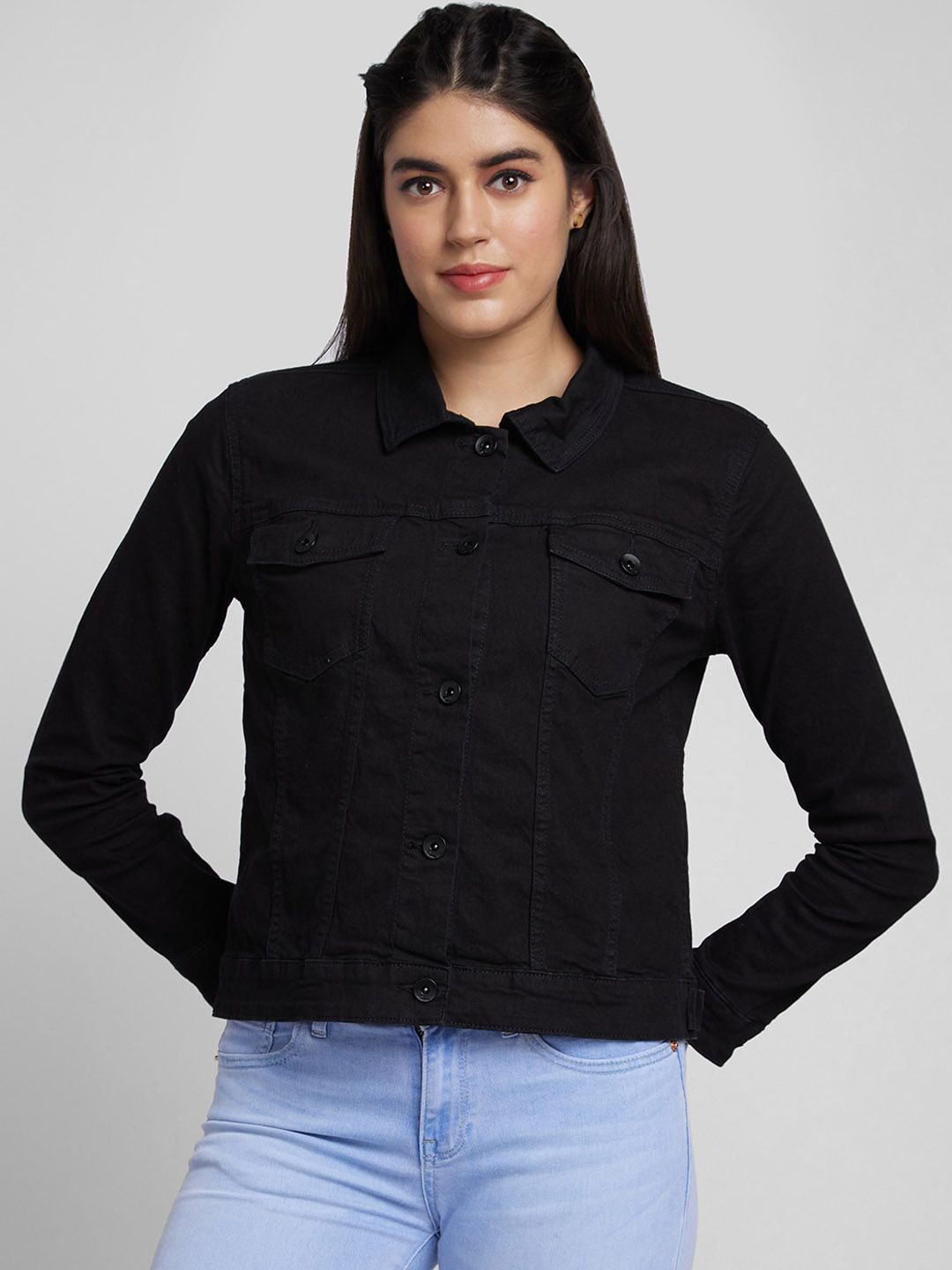 SPYKAR Women Washed Crop Denim Jacket