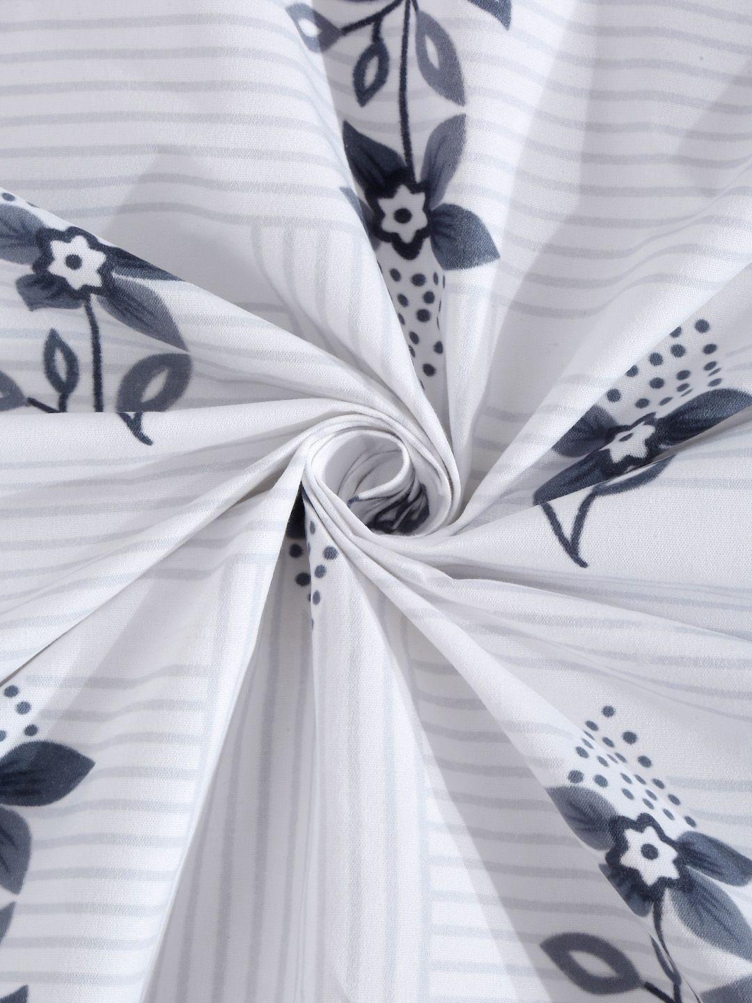 KLOTTHE White & Grey Floral Printed 300 TC Fitted Single Bedsheet With 1 Pillow Cover