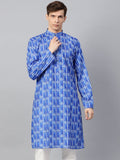 SOJANYA Kurta Lurus Bercetak Biru & Putih Lelaki