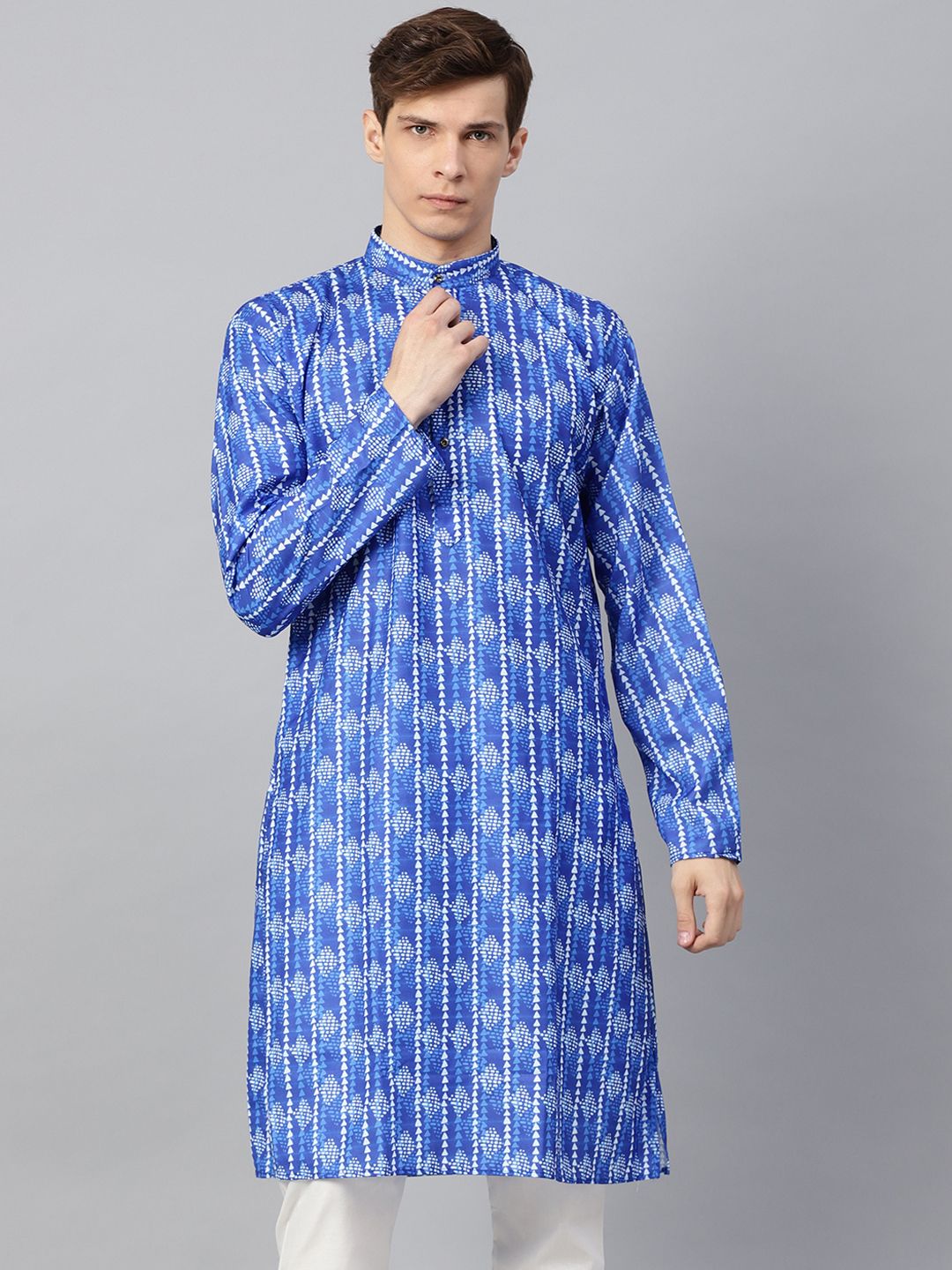 SOJANYA Kurta Lurus Bercetak Biru & Putih Lelaki