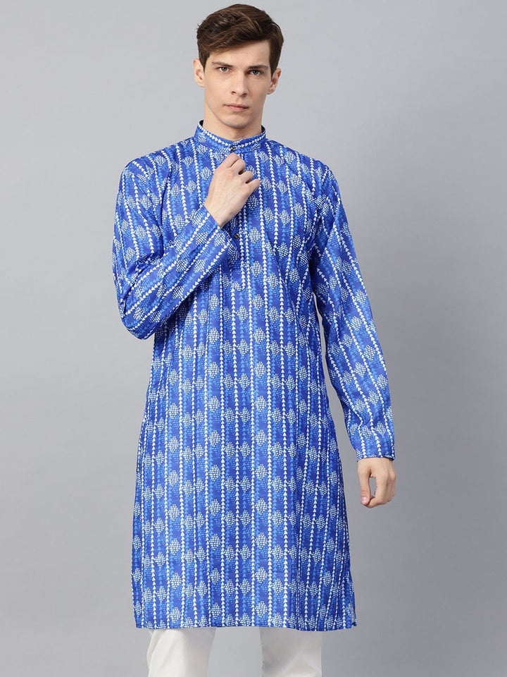 SOJANYA Kurta Lurus Cetakan Biru & Putih Lelaki