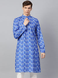 SOJANYA Kurta Lurus Cetakan Biru & Putih Lelaki