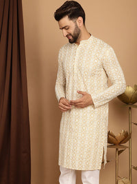 SOJANYA Men Beige Thread Work Kurta