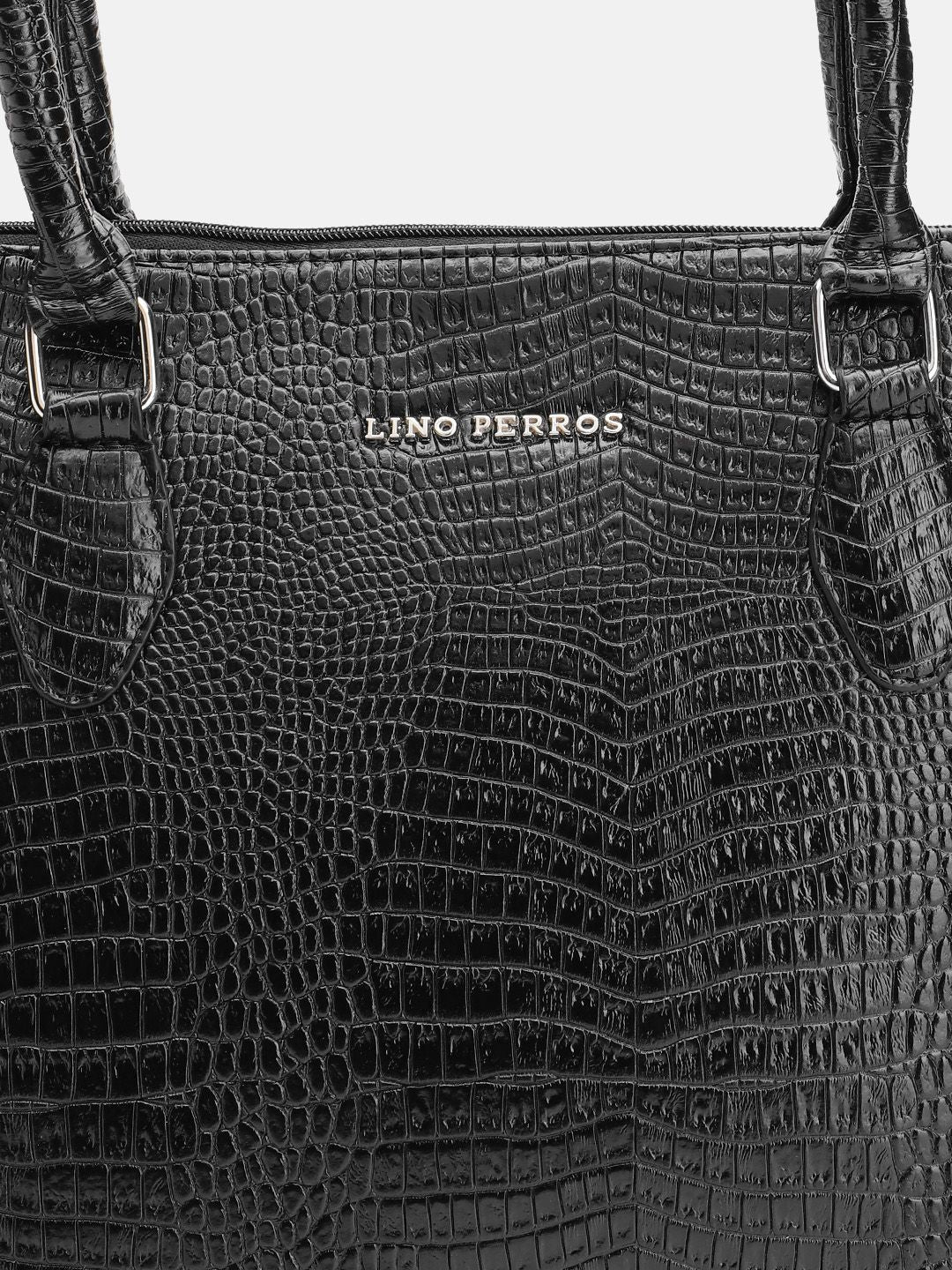 Lino Perros Women Croc Textured Structured Laptop Shoulder Bag