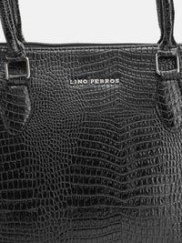 Lino Perros Women Croc Textured Structured Laptop Shoulder Bag