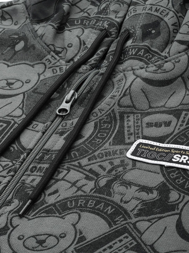 The Indian Garage Co Men Charcoal Grey Printed Hooded Sweatshirt