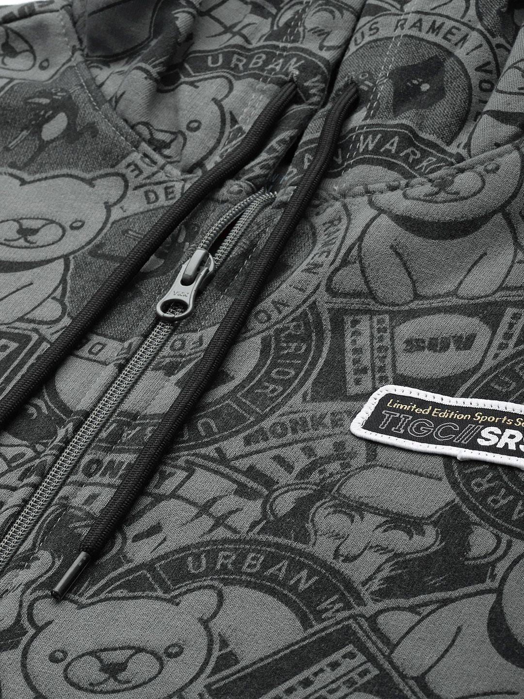 The Indian Garage Co Men Charcoal Grey Printed Hooded Sweatshirt