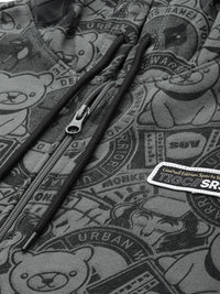 The Indian Garage Co Men Charcoal Grey Printed Hooded Sweatshirt