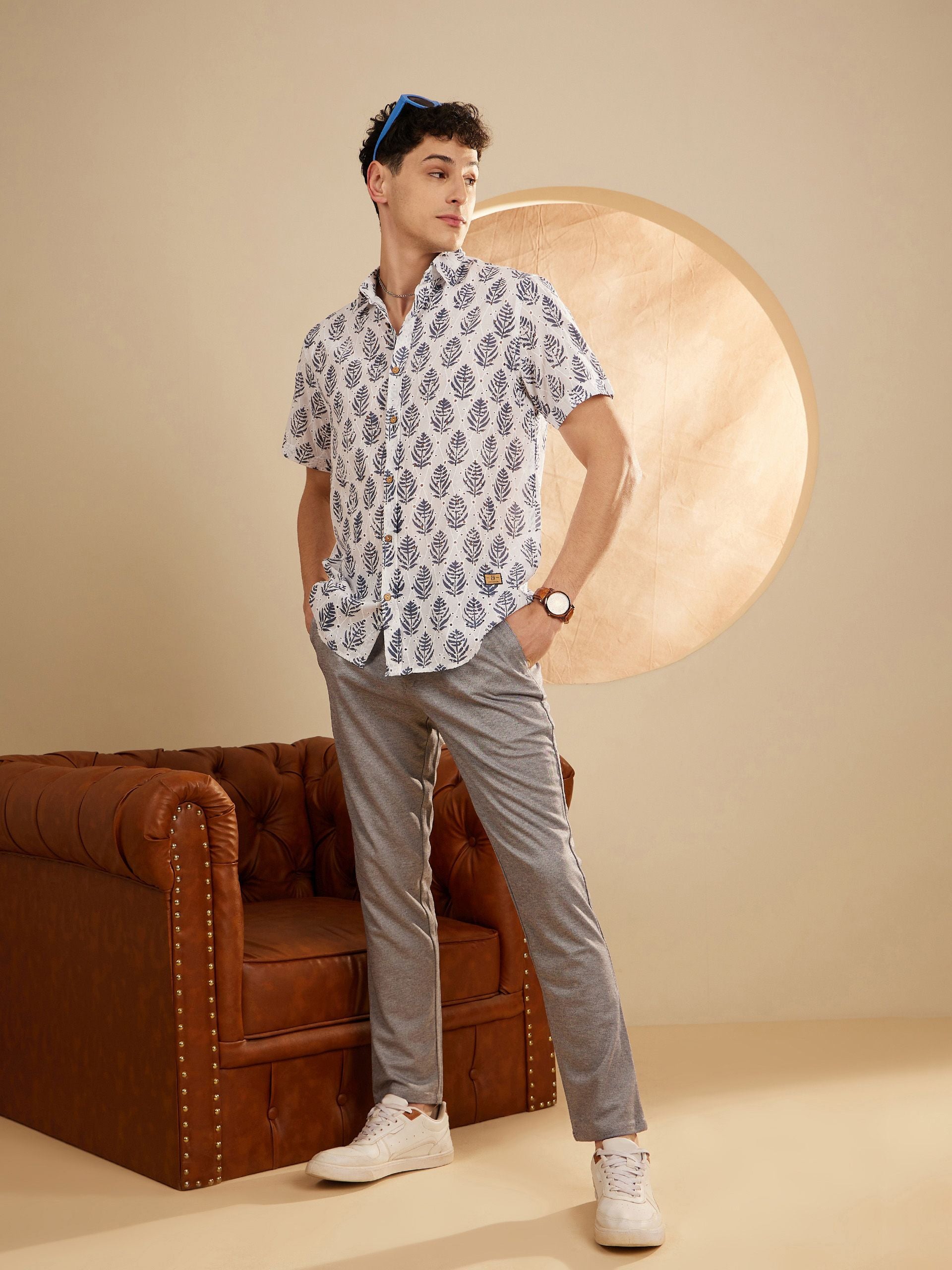 DENNISON Semi Sheer Block Printed Oversized Casual Shirt