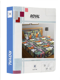 KLOTTHE Grey & White Conversational-Printed 300TC Double Bedsheet with 2 Pillow Covers