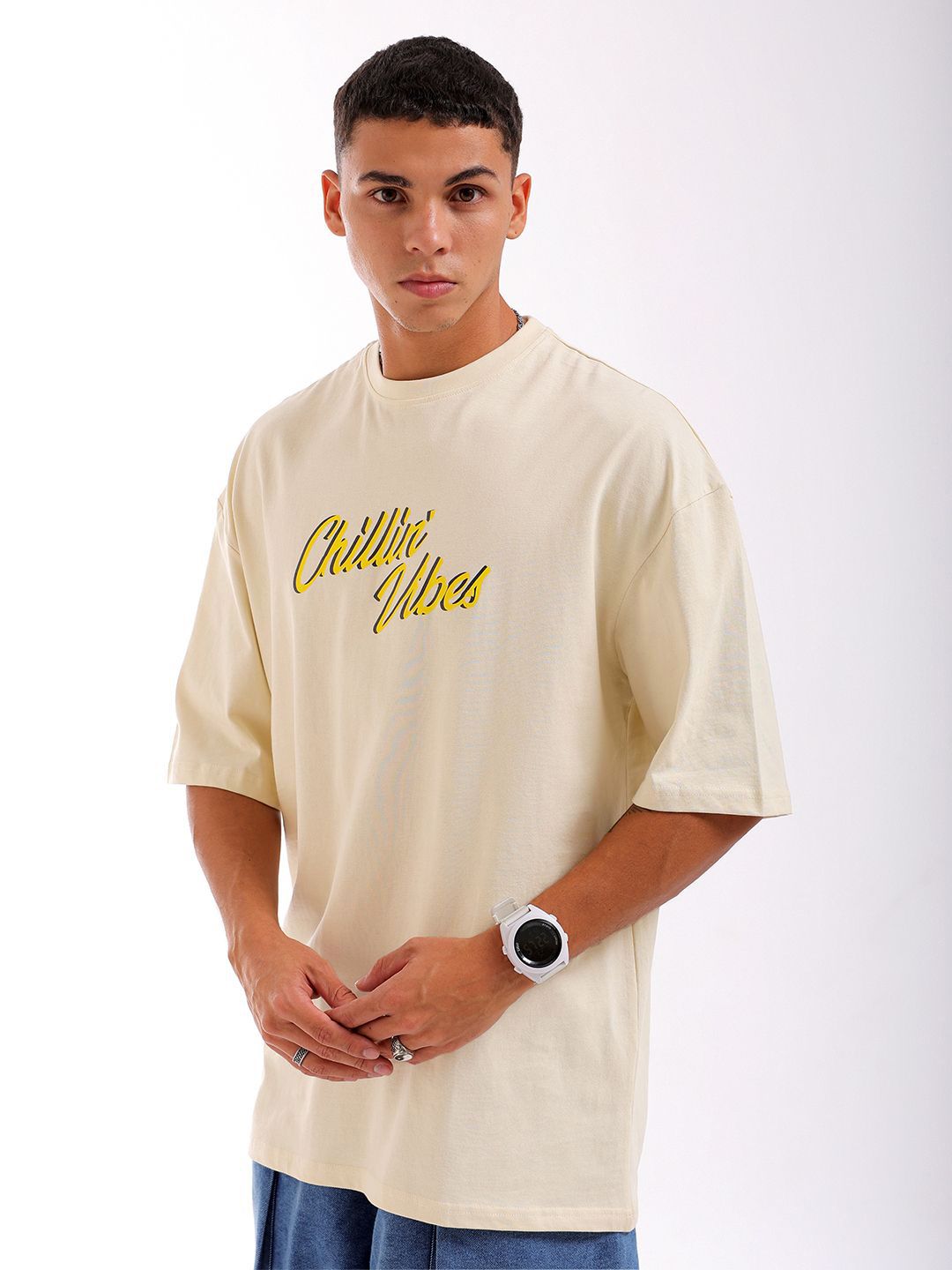 The Indian Garage Co Men Back Printed Oversized Round Neck Pure Cotton T-shirt