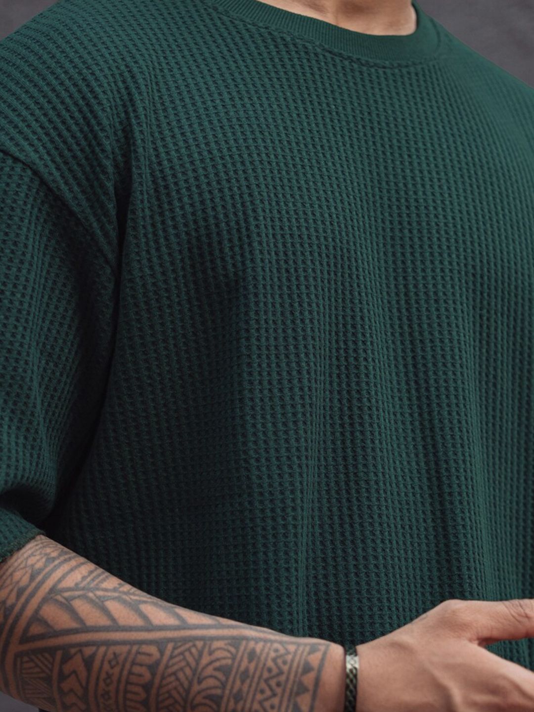 Powerlook Blue Cotton Round Neck Oversized T-shirt