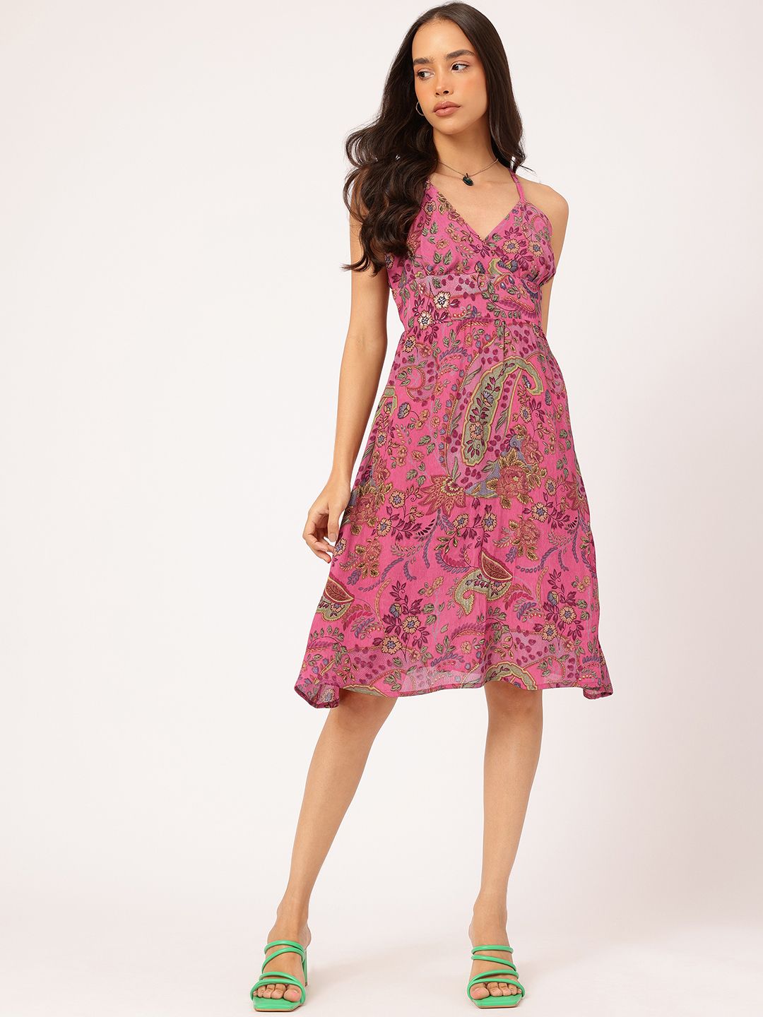 DressBerry Ethnic Printed Shoulder Straps Back Tie-Up Mini Dress