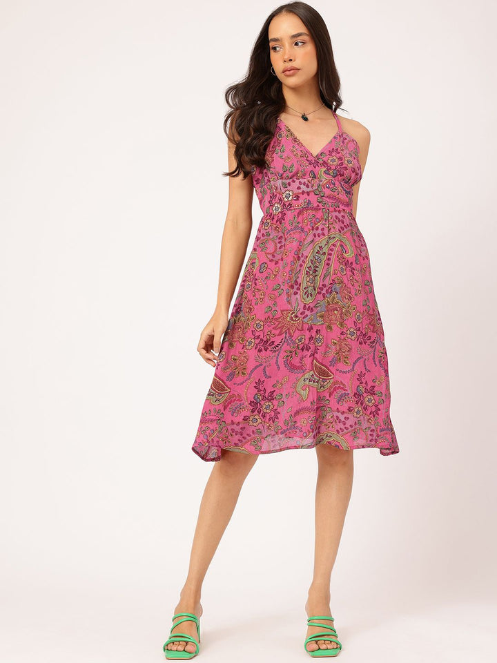 DressBerry Ethnic Printed Shoulder Straps Back Tie-Up Mini Dress