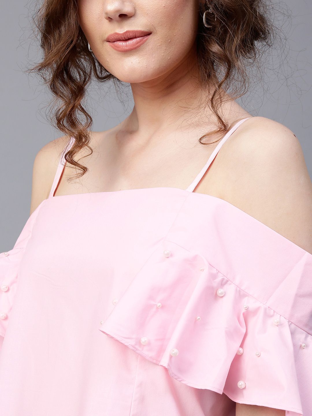 SASSAFRAS Women Pink Embellished A-Line Top