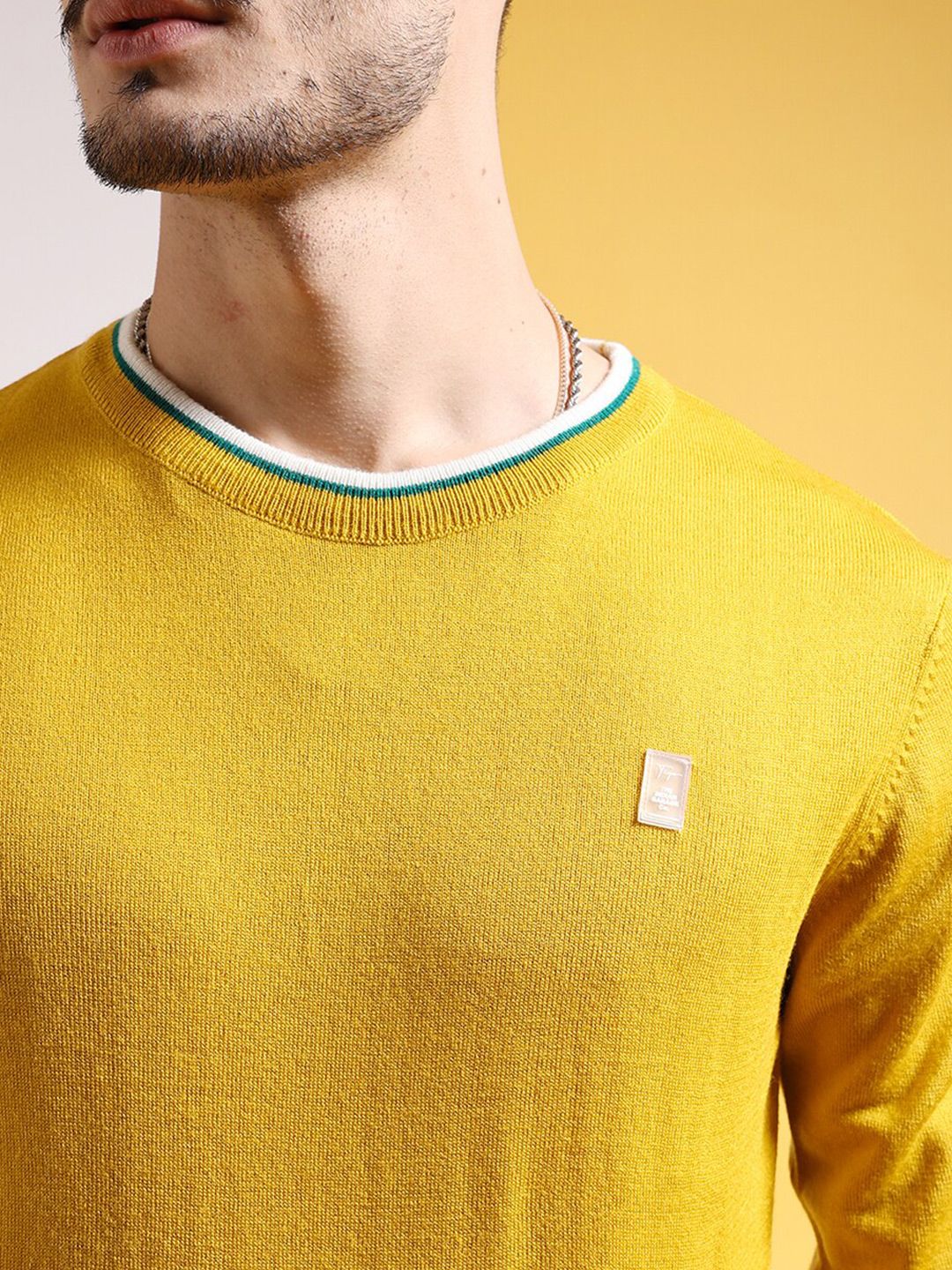 The Indian Garage Co Mustard Yellow Round Neck Acrylic Pullover