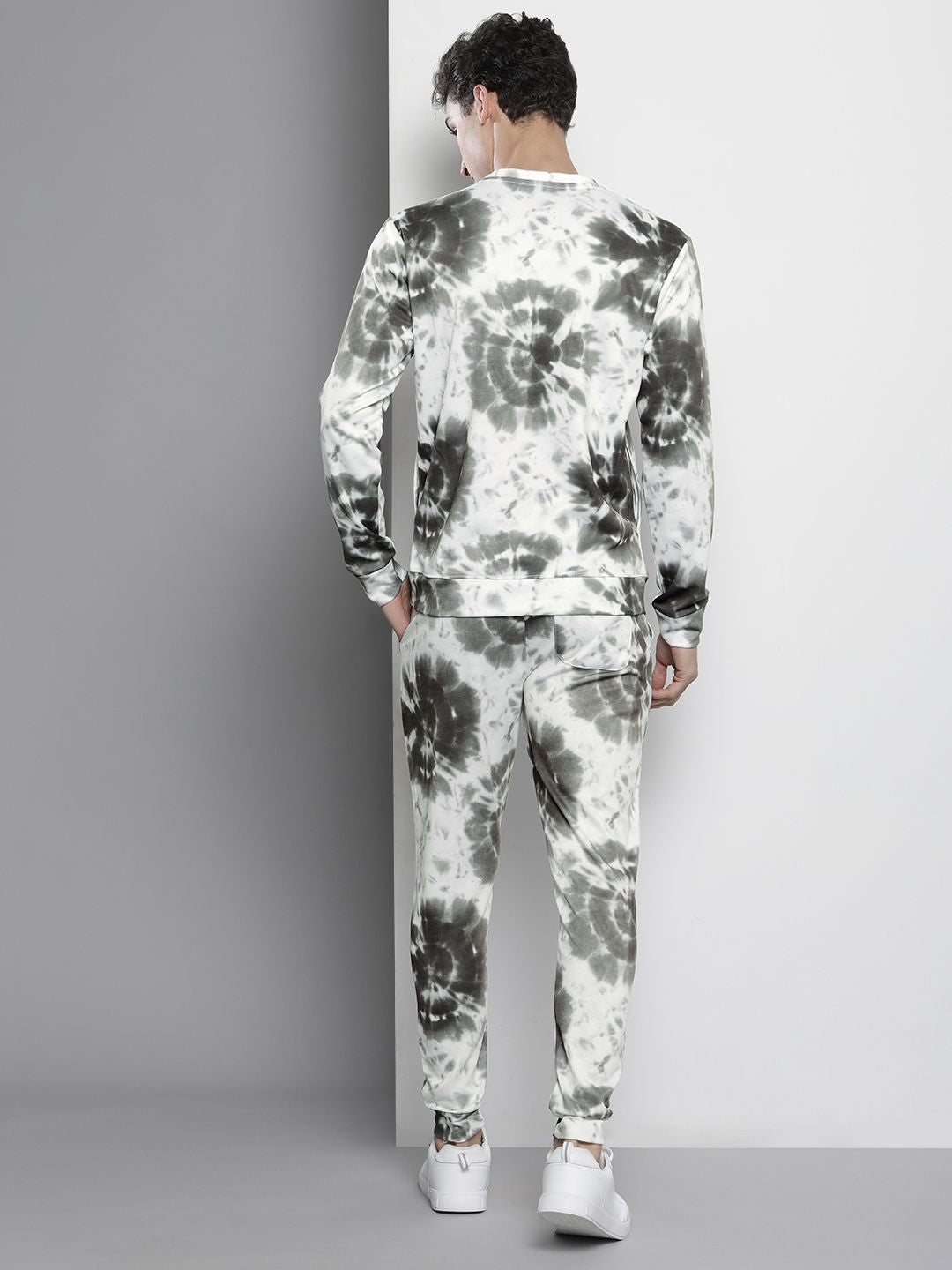 The Indian Garage Co Men Off-White & Charcoal Grey Dyed Sweatshirt & Joggers Set