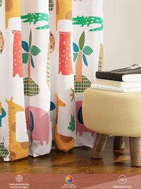 URBAN SPACE White & Green Printed Room Darkening Window Curtain