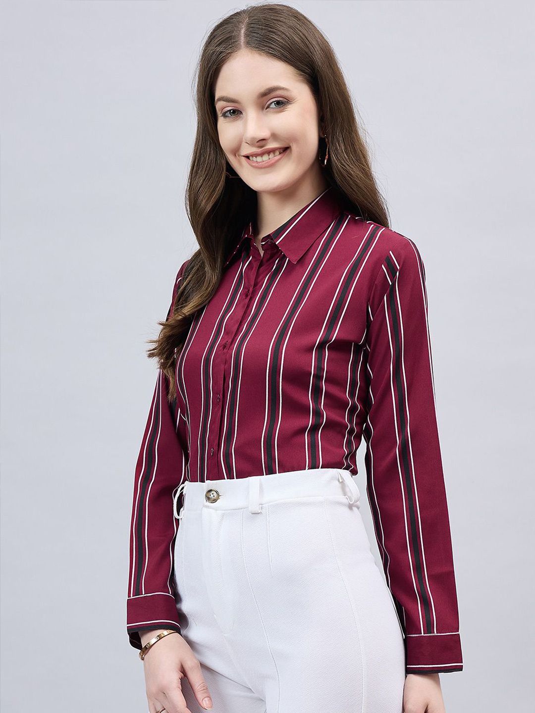 Style Quotient Women Smart Fit Striped Spread Collar Formal Shirt