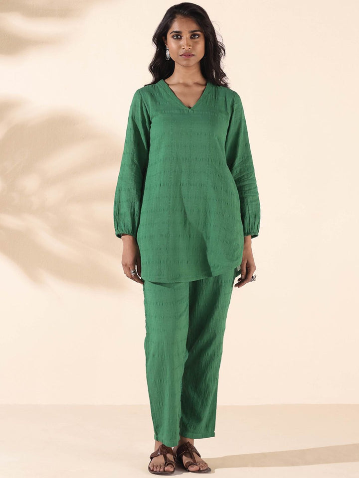 trueBrowns Malang Woven Design Pure Cotton Tunic & Trousers Co-Ords Set