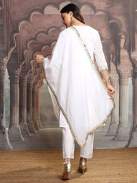 Vishudh White & Gold Embroidered Gotta Patti Pure Cotton Kurta with Trousers & Dupatta