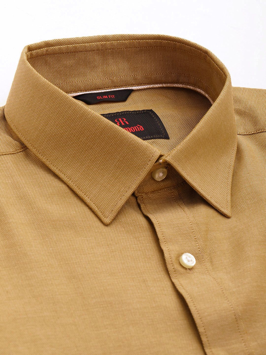 Raymond Men Khaki Solid Slim Fit Pure Cotton Formal Shirt