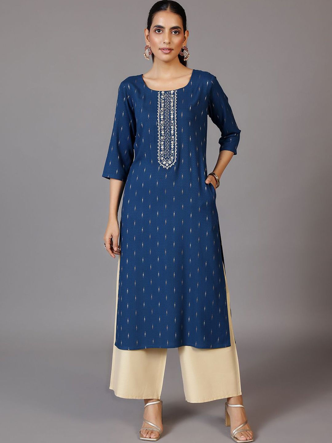 Libas Women Yoke Design Thread Work Dobby Kurta
