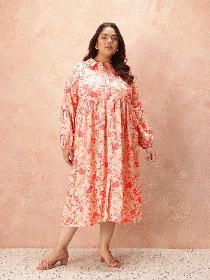 all about you Floral Print Shirt Style Midi Dress