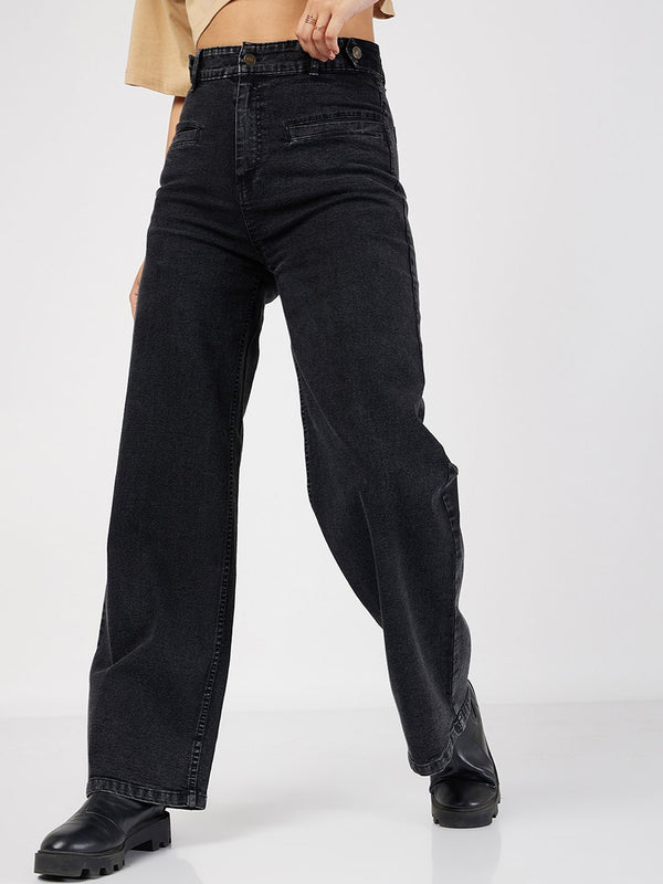 SASSAFRAS Women Straight Fit High-Rise Clean Look Jeans