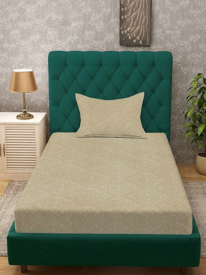 Myntra Elegant Homes Beige Floral 300 TC Single Bedsheet With 1 Pillow Covers