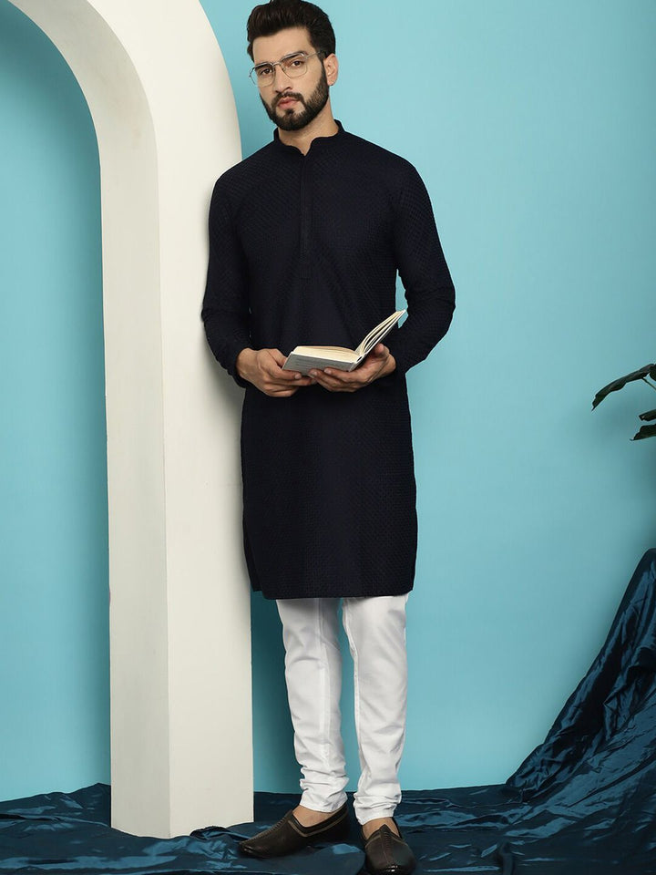 SOJANYA Geometric Embroidered Thread Work Pure Cotton Straight Kurta with Churidar