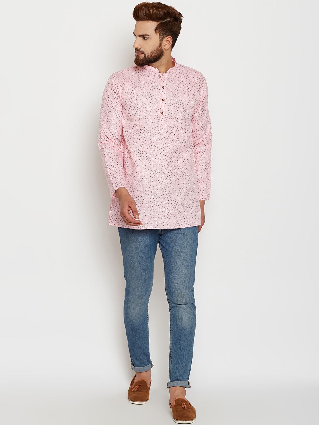 SOJANYA Men Pink Printed Straight Kurta