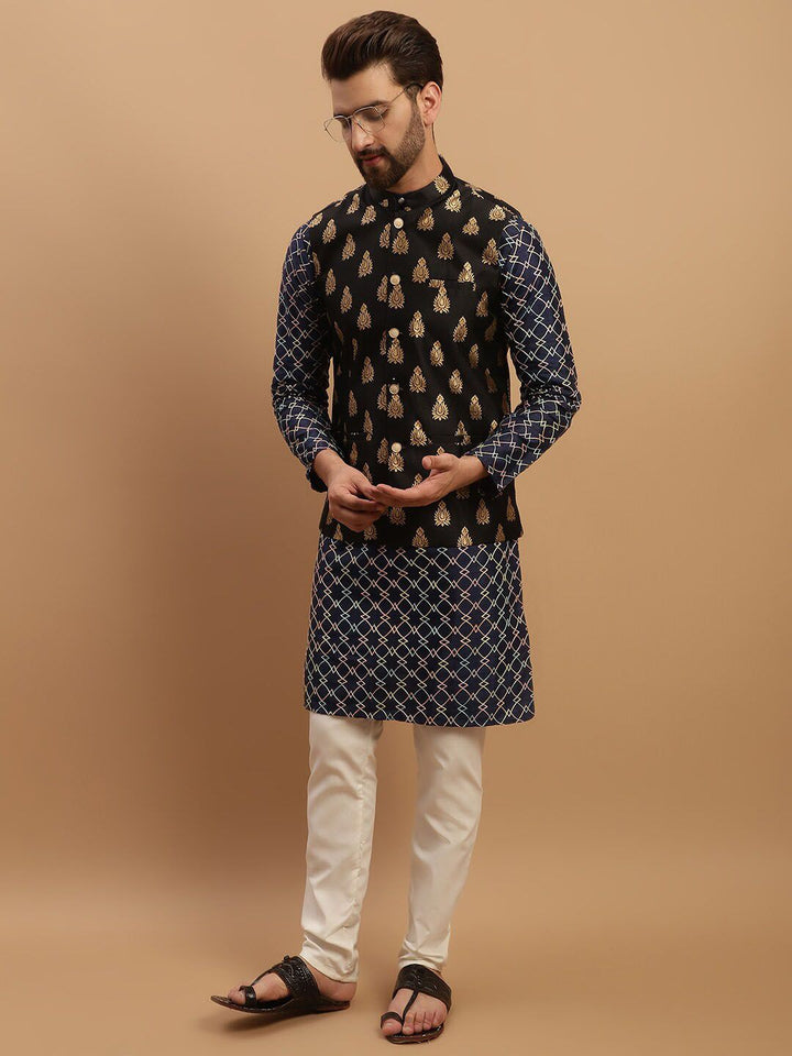 SOJANYA Ethnic Motifs Embroidered Kurta with Churidar & Nehru Jacket