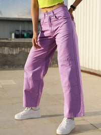 STREET 9 Women Lavender Relaxed Mid-Rise Cotton Trousers
