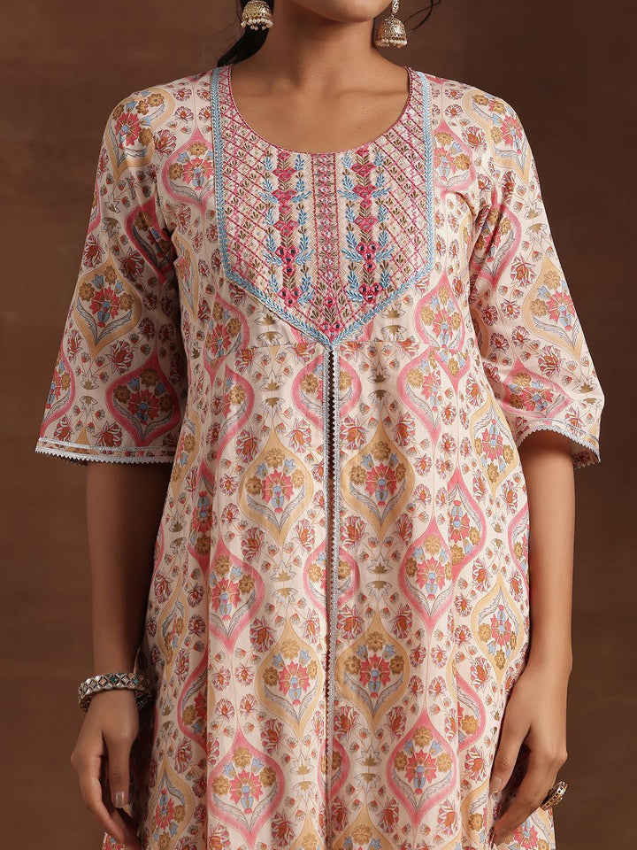 Libas Printed Panelled Gotta Patti Pure Cotton Anarkali Kurta with Palazzos & Dupatta