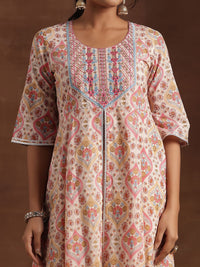 Libas Printed Panelled Gotta Patti Pure Cotton Anarkali Kurta with Palazzos & Dupatta