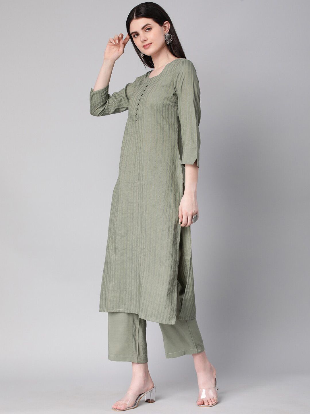 KALINI Striped Straight Kurta with Trousers