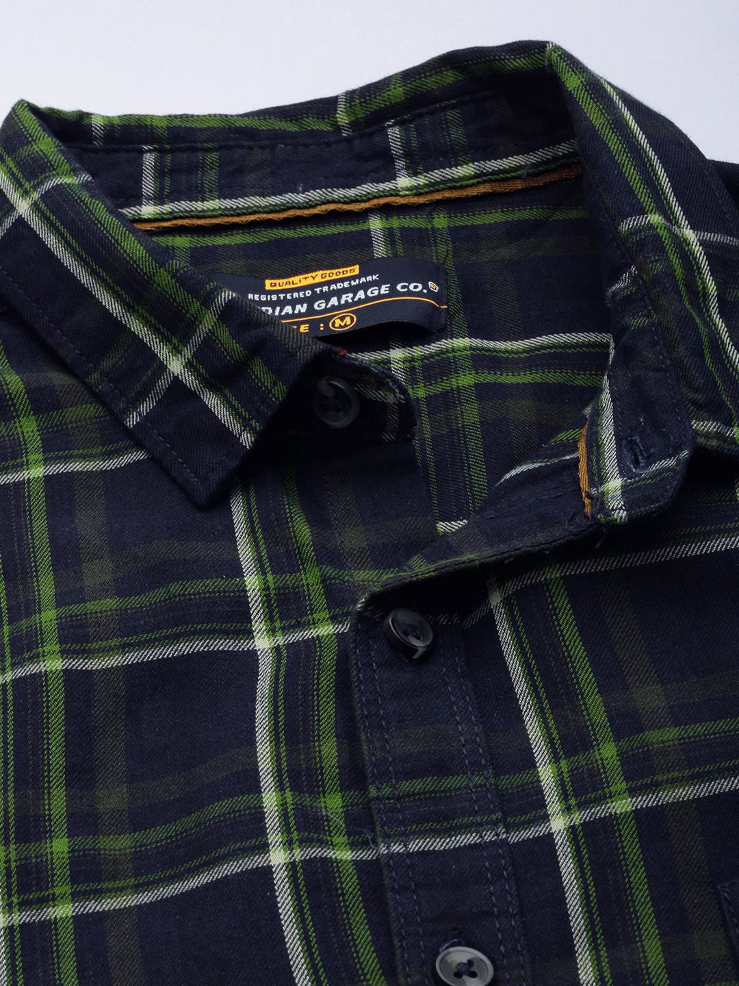 The Indian Garage Co Men Navy Blue & Green Checked Casual Shirt