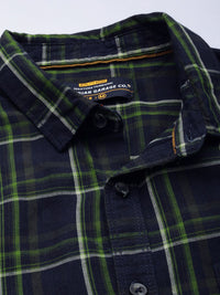 The Indian Garage Co Men Navy Blue & Green Checked Casual Shirt